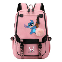 Interstellar Baby Stitch Usb Student Backpack For Boys And Girls, Casual Woven Strap Flip Back Backpack