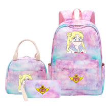 Anime Beauty Girl Warrior Student Girls School Bag Lunch Bag Three Piece Set Backpack Set