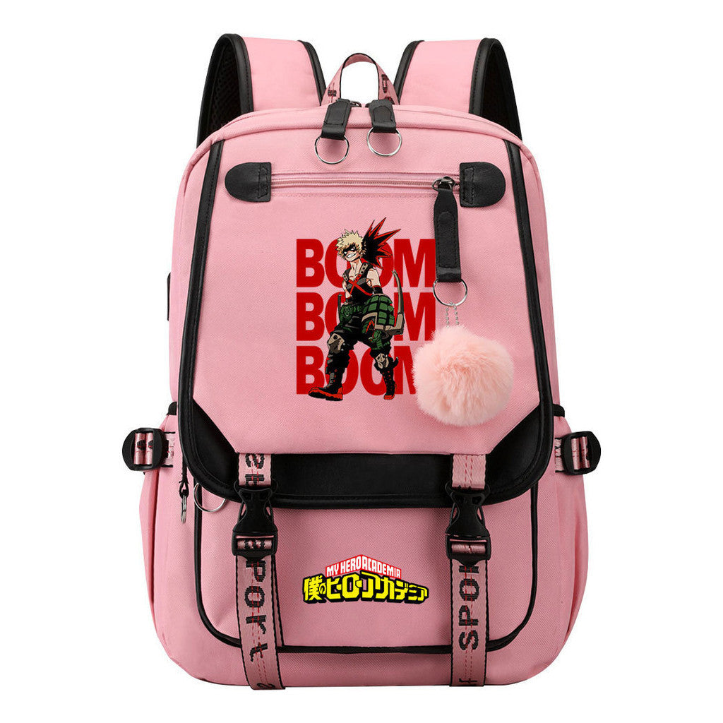 My Heroes Academy Usb Student Backpack For Boys And Girls, Casual Weaving Ribbon Flip Back Backpack