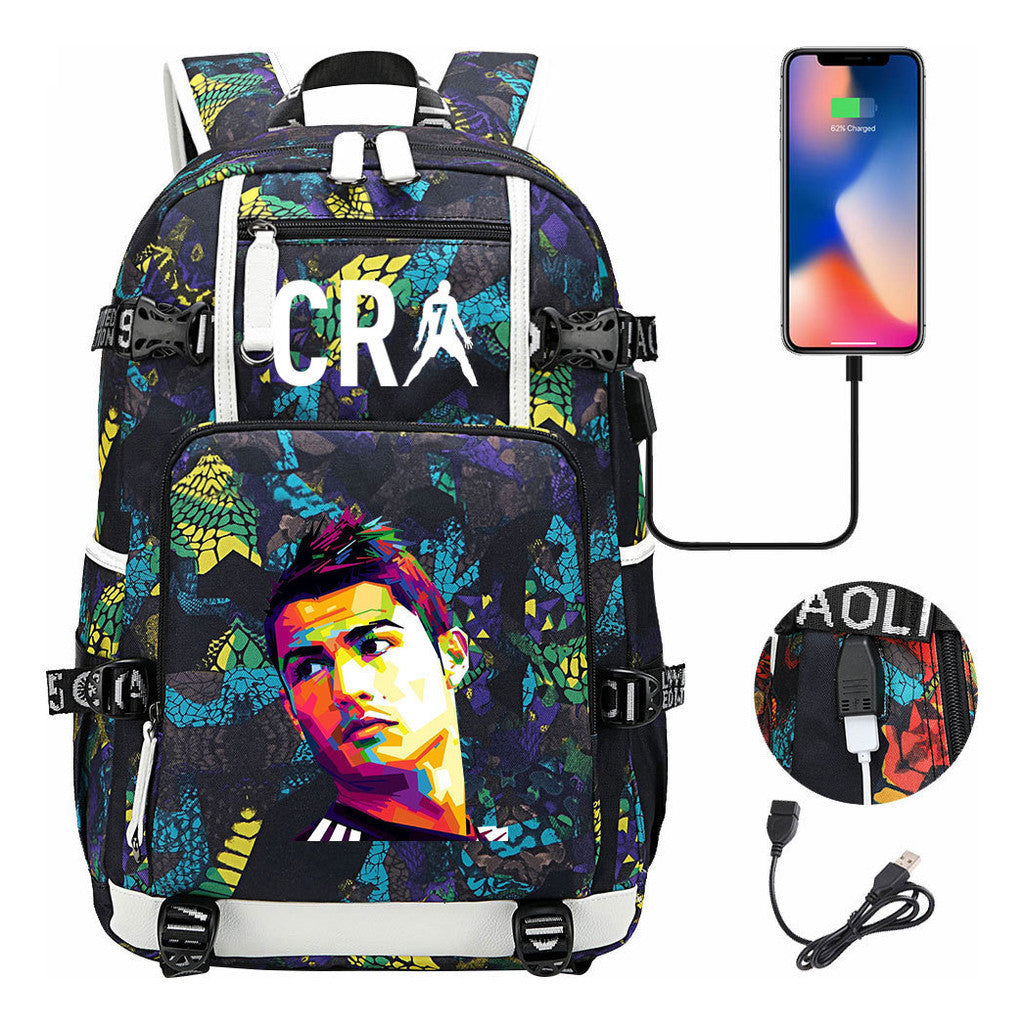 Football Star Cristiano Ronaldo Printed Youth Backpack, Backpack, Leisure Travel Backpack