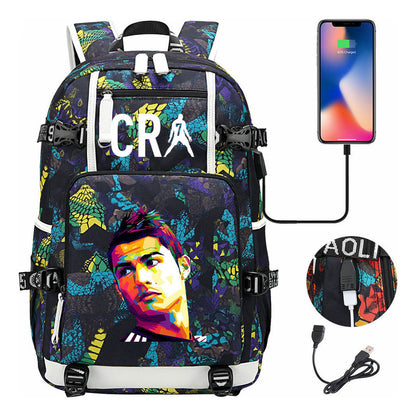 Football Star Cristiano Ronaldo Printed Youth Backpack, Backpack, Leisure Travel Backpack