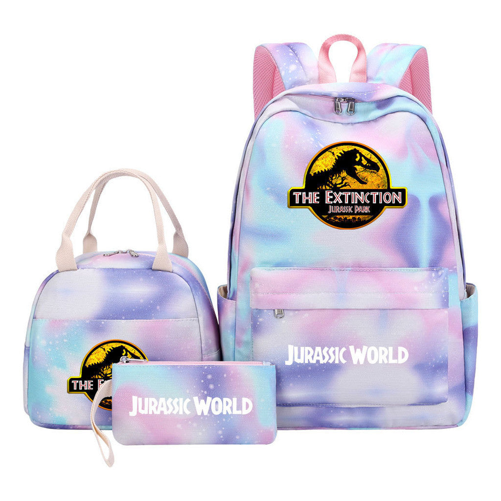 Jurassic Park Dinosaur Youth Student Girls School Bag Lunch Bag Three Piece Set Backpack Set