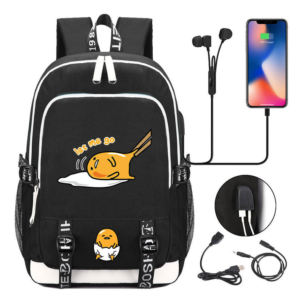 Comic Lazy Egg Youth Student Backpack Usb Men's And Women's Leisure Backpack