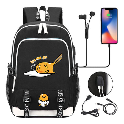 Comic Lazy Egg Youth Student Backpack Usb Men's And Women's Leisure Backpack