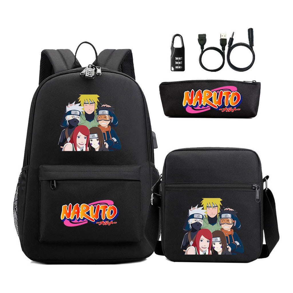 Naruto Usb Password Lock Youth Student Backpack Three Piece Set Backpack Set