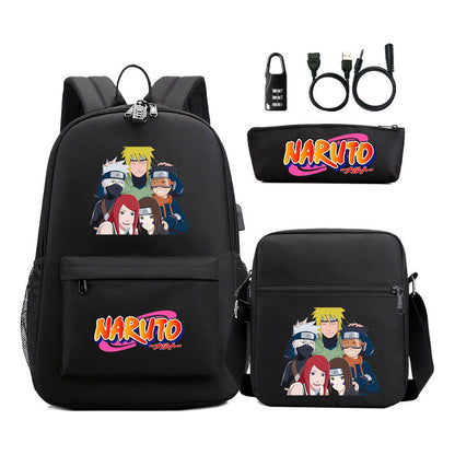 Naruto Usb Password Lock Youth Student Backpack Three Piece Set Backpack Set