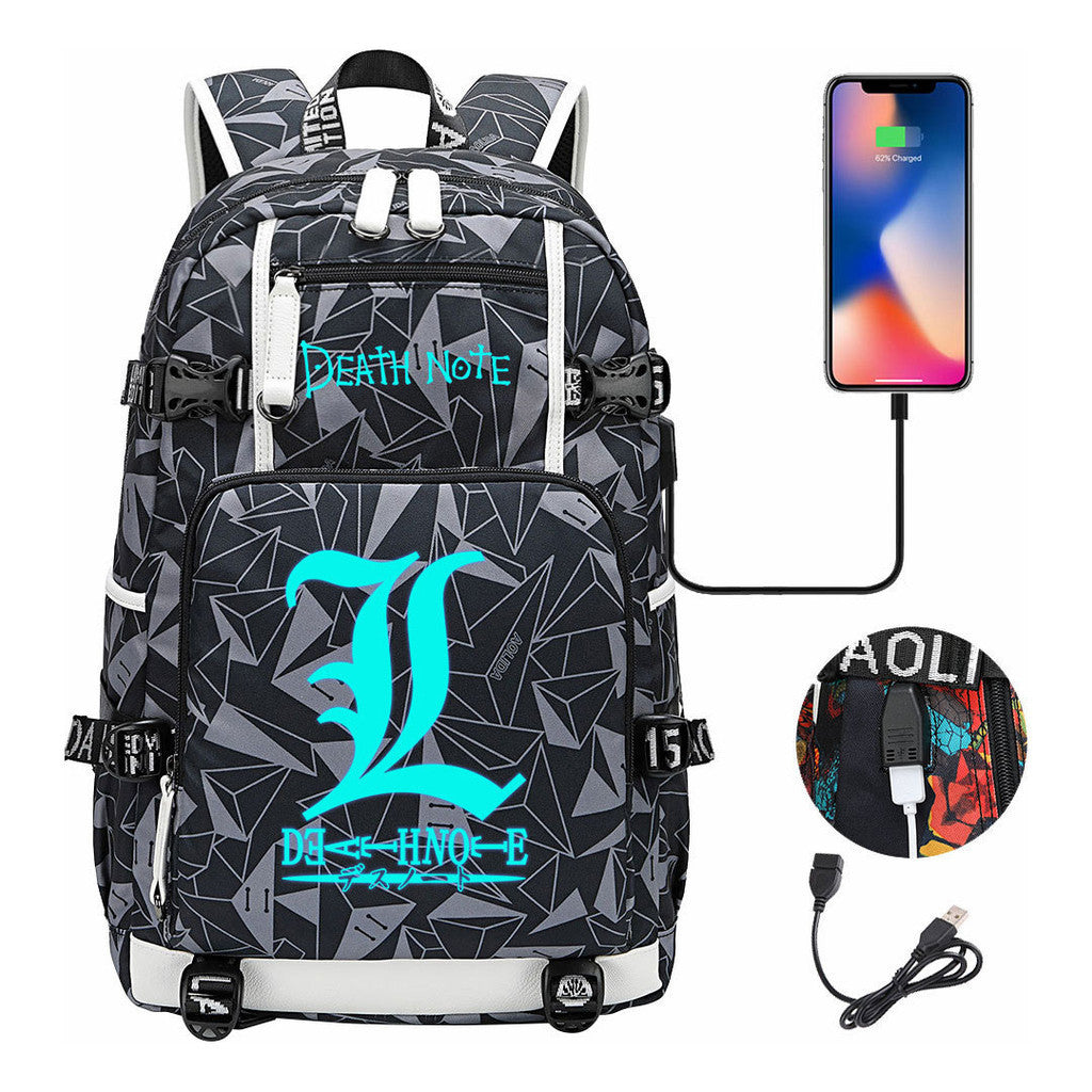 Blue Night Light Death Note Usb Youth Student School Bag Men's And Women's Leisure Travel Backpack
