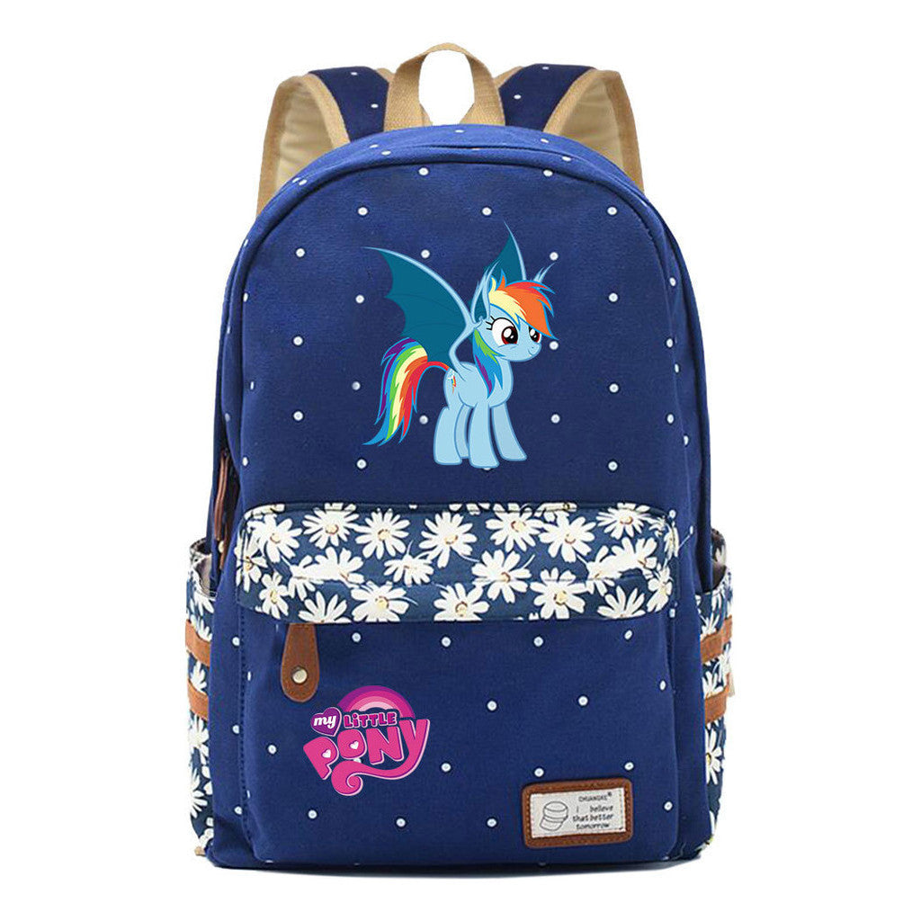 Pony Unicorn Youth Student School Bag Fragmented Canvas Girl Backpack
