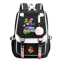 Super Mario Printed Usb Backpack For Men And Women, Casual Woven Strap Flip Back Backpack