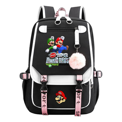 Super Mario Printed Usb Backpack For Men And Women, Casual Woven Strap Flip Back Backpack