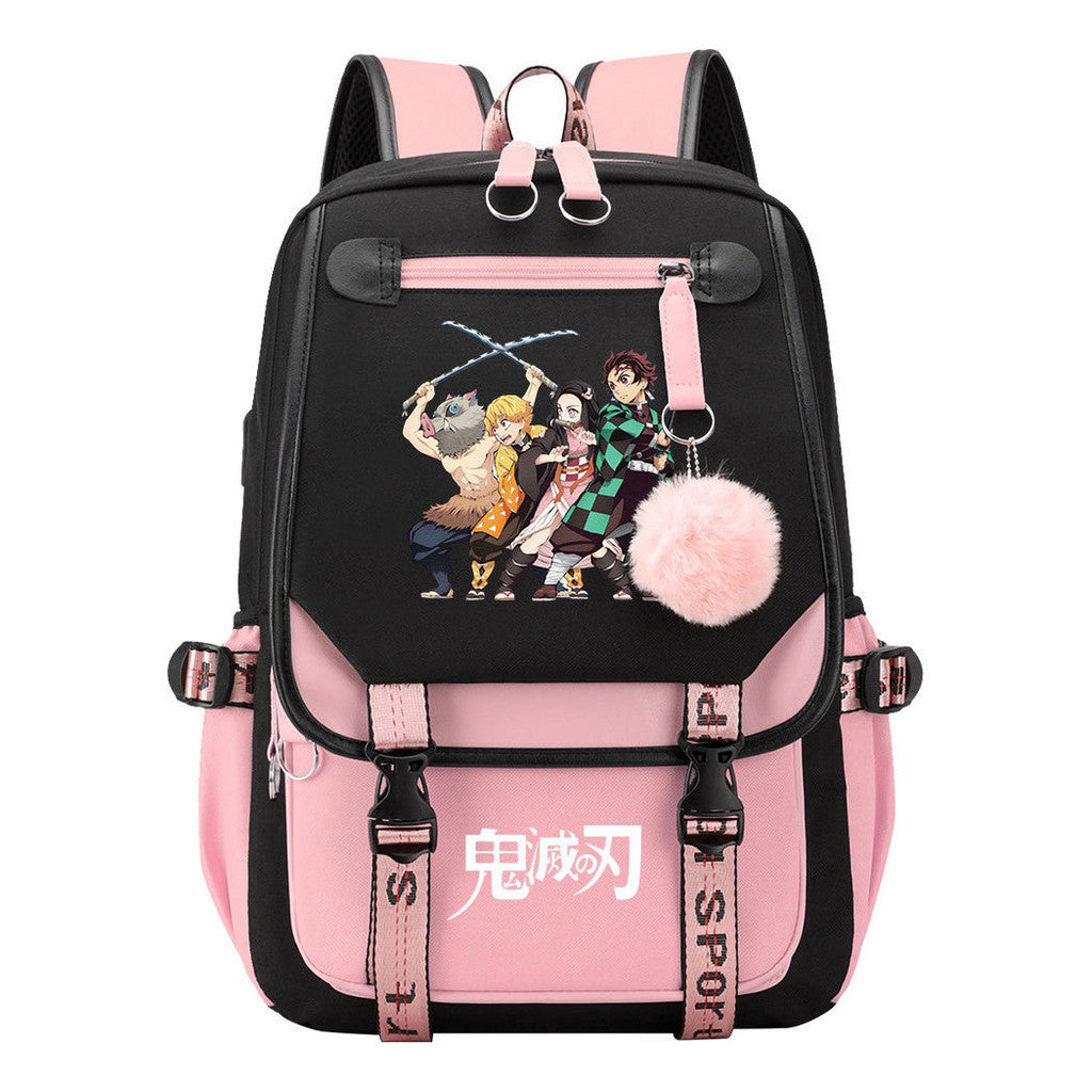 Cartoon Fashion Usb Student Backpack With Casual Woven Strap Flip Back Backpack