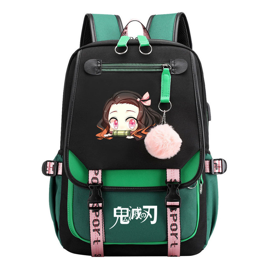 Cartoon Fashion Usb Youth Student Backpack Boy's And Girl's Leisure Ribbon Flip Backpack