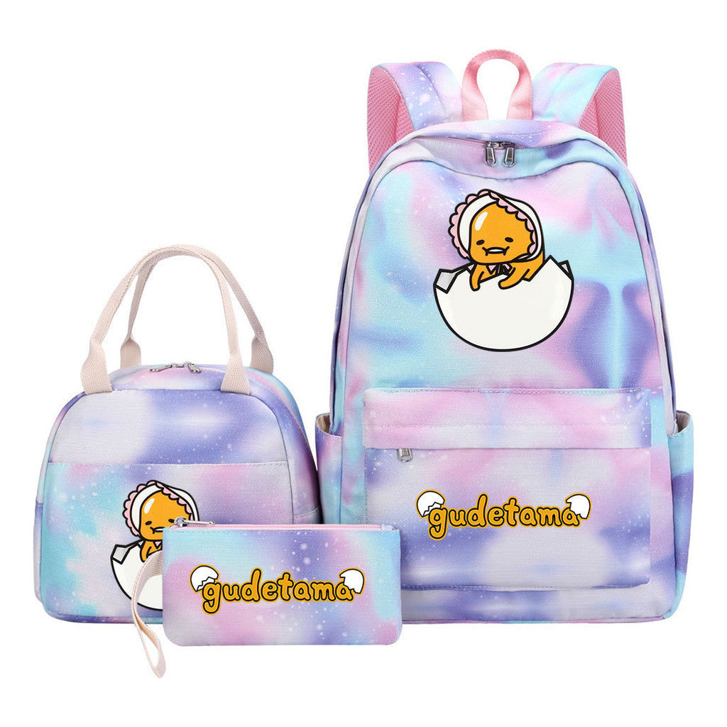 Egg Green Manga Student Girls School Bag Lunch Bag Three Piece Set Backpack Set