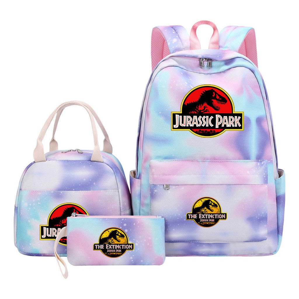 Jurassic Park Dinosaur Youth School Bag Lunch Bag Three Piece Set Backpack Set