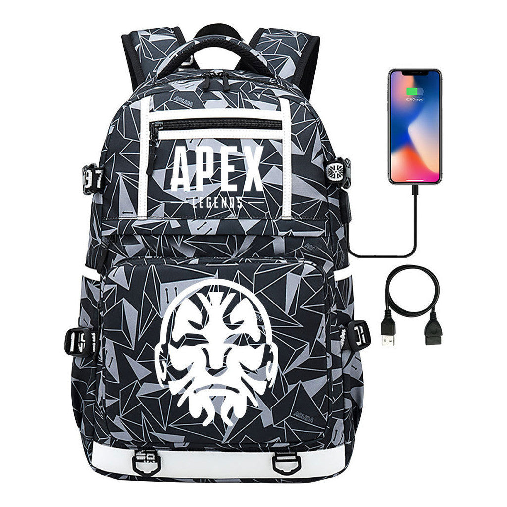 Apex Hero Print Usb Youth School Bag Backpack Leisure Travel Backpack