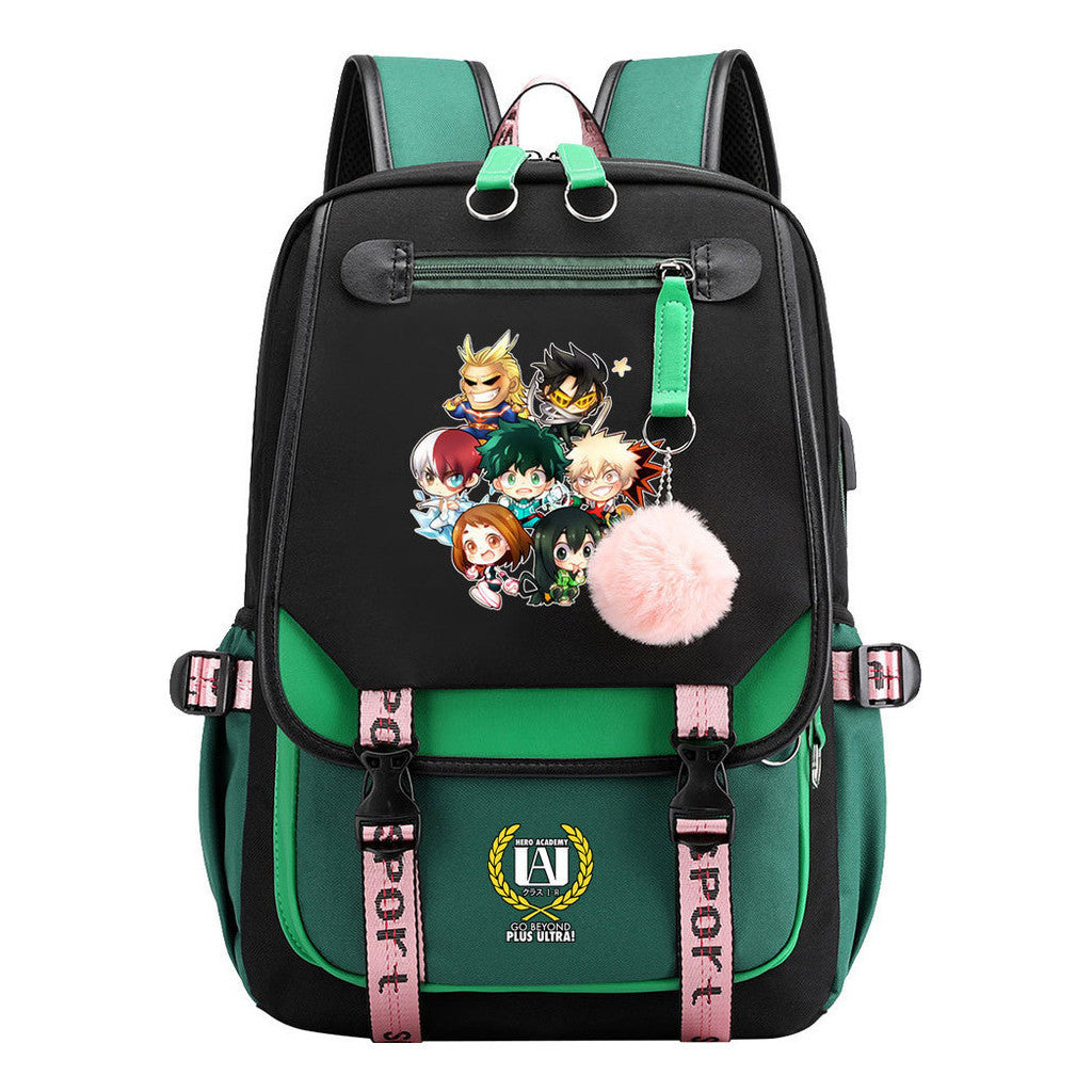 My Heroes Academy Usb Student Backpack, Casual Woven Strap Flip Back Backpack