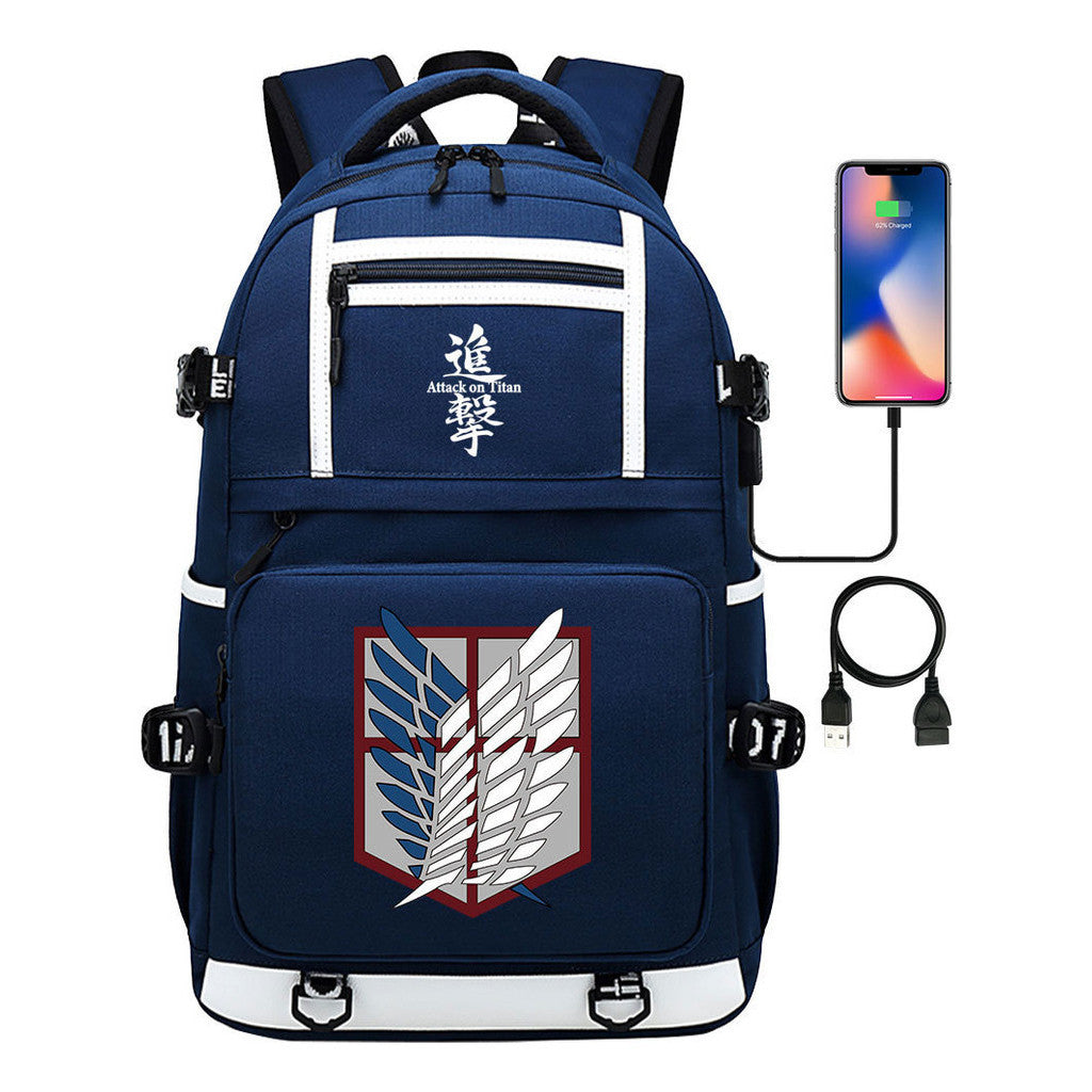 The Giant Soldier Captain Of The Manga Attack Printed Usb Youth Student Backpack Men's And Women's Backpack Leisure Travel Backpack
