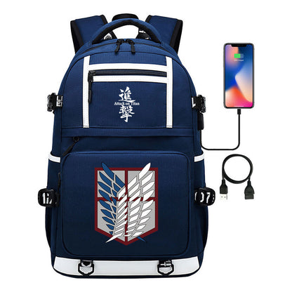 The Giant Soldier Captain Of The Manga Attack Printed Usb Youth Student Backpack Men's And Women's Backpack Leisure Travel Backpack