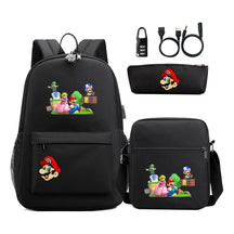 Super Mario Usb Password Lock Youth Student Backpack 3-piece Set For Men And Women Backpacks