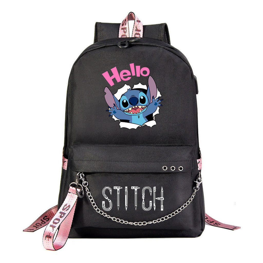 Interstellar Baby Stitch Printed Youth Student School Bag Casual Weaving Strap Backpack