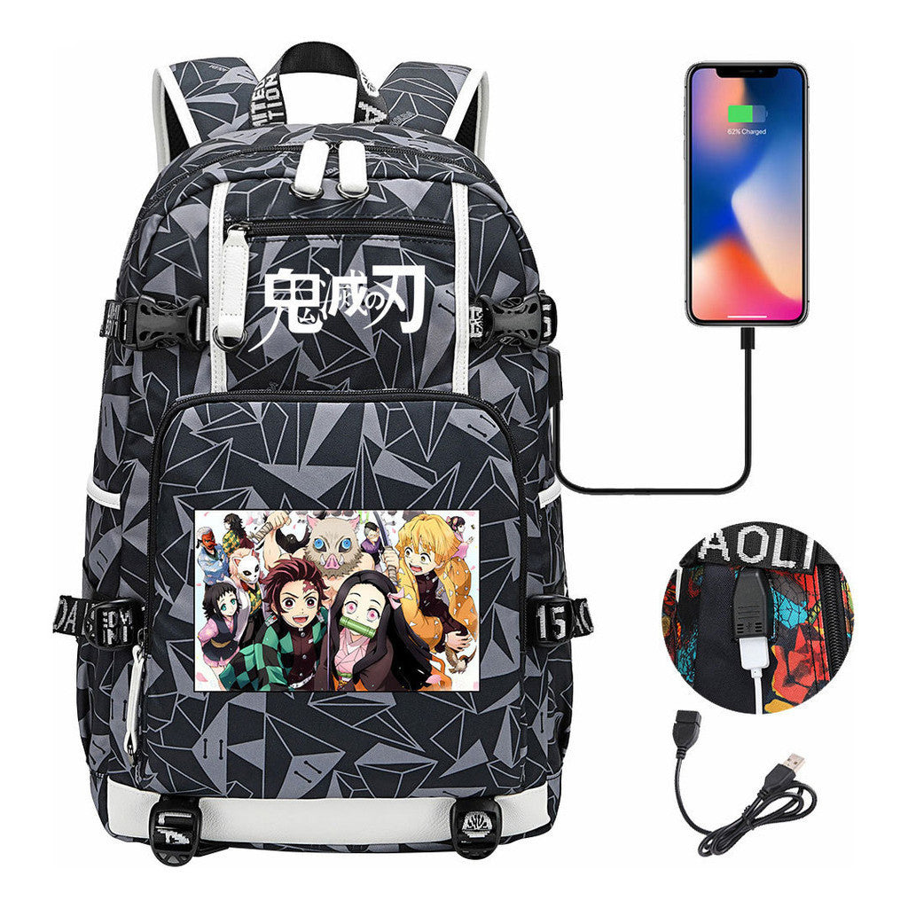 Cartoon Printed Usb Large Capacity Backpack For Men And Women's Leisure Travel Backpack