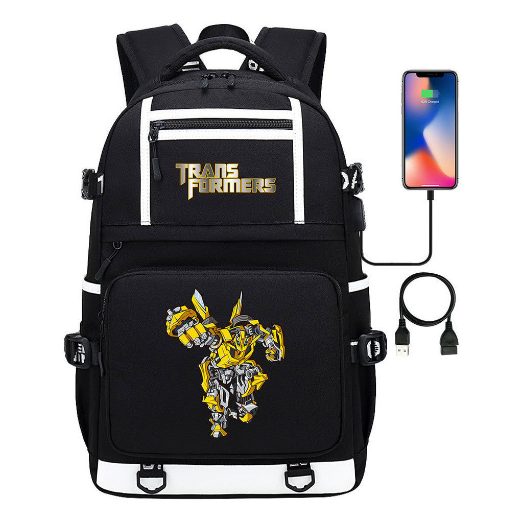 Cartoon Anime Deformation Mecha Print Usb Student Backpack For Men And Women Backpack Leisure Travel Bag
