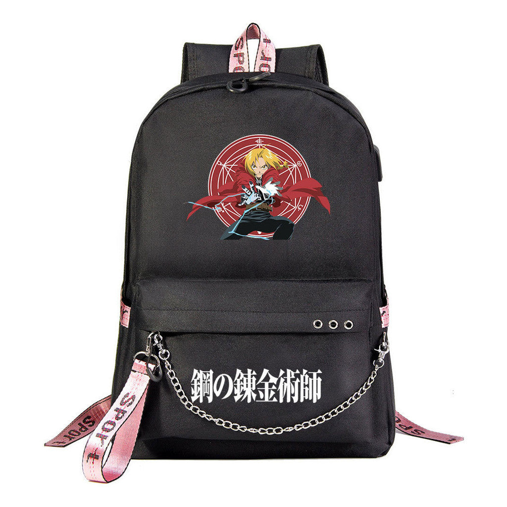 Steel Alchemist Printed Usb Youth Student Backpack For Men And Women's Leisure Travel Backpack