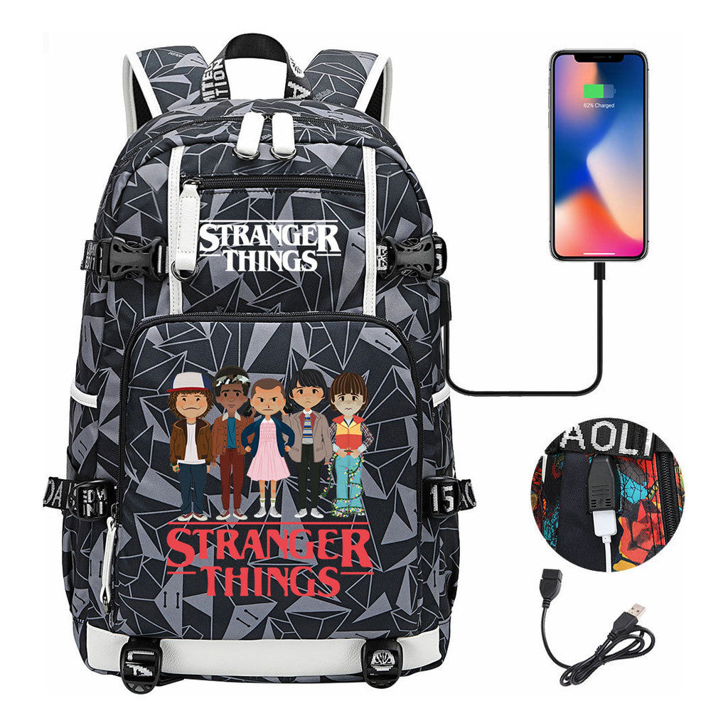 Strange Story Printed Usb Youth Student Backpack For Men And Women's Leisure Travel Backpack
