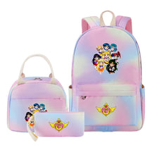Anime Beauty Girl Warrior Girls School Bag Lunch Bag Three Piece Set Backpack Set