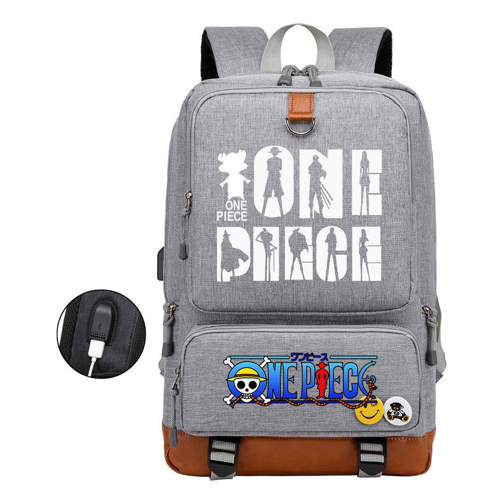 Cartoon Pirate King Printed Usb Student Backpack Leisure Travel Backpack