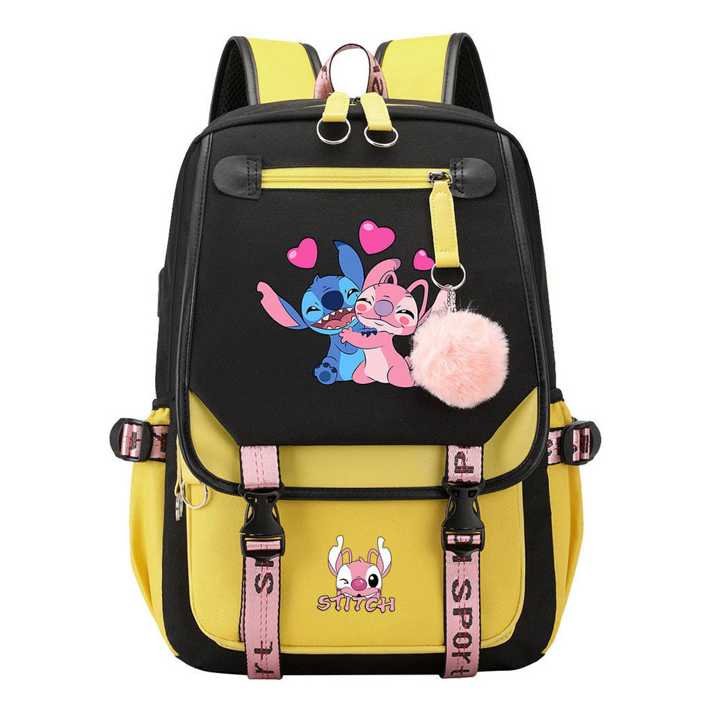 Interstellar Baby Stitch Usb Backpack For Boys And Girls Casual Woven Strap Flip Backpack