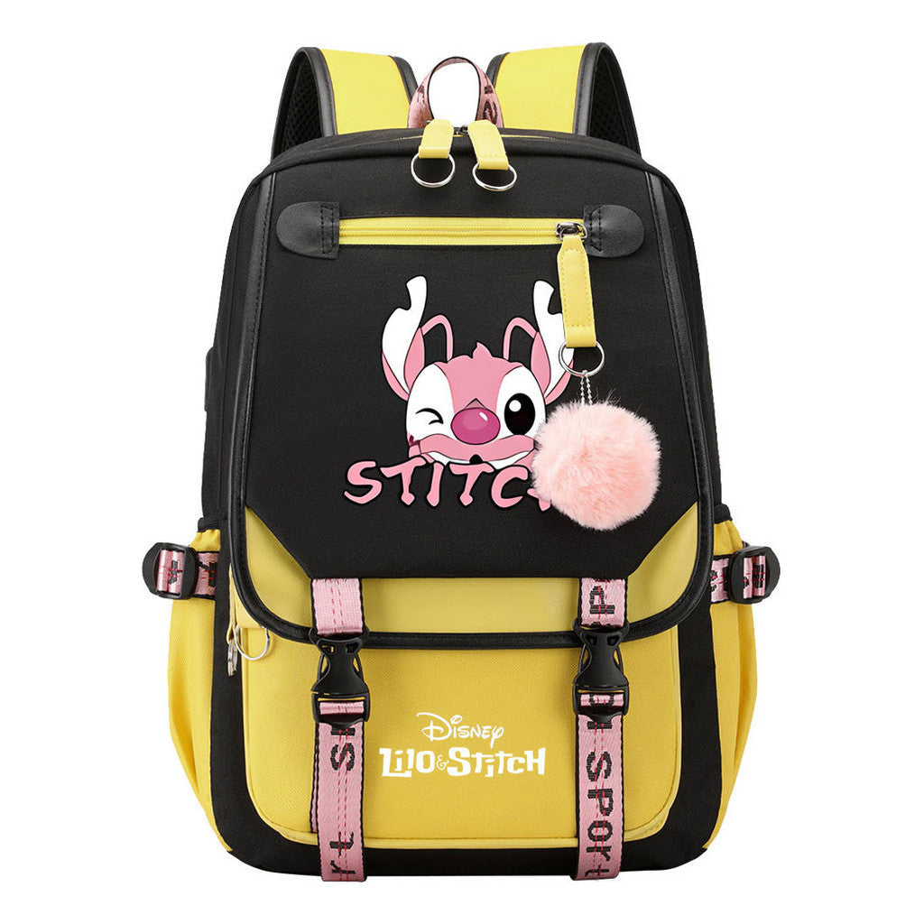 Interstellar Baby Stitch Usb Backpack For Boys And Girls, Casual Woven Strap Flip Back Backpack