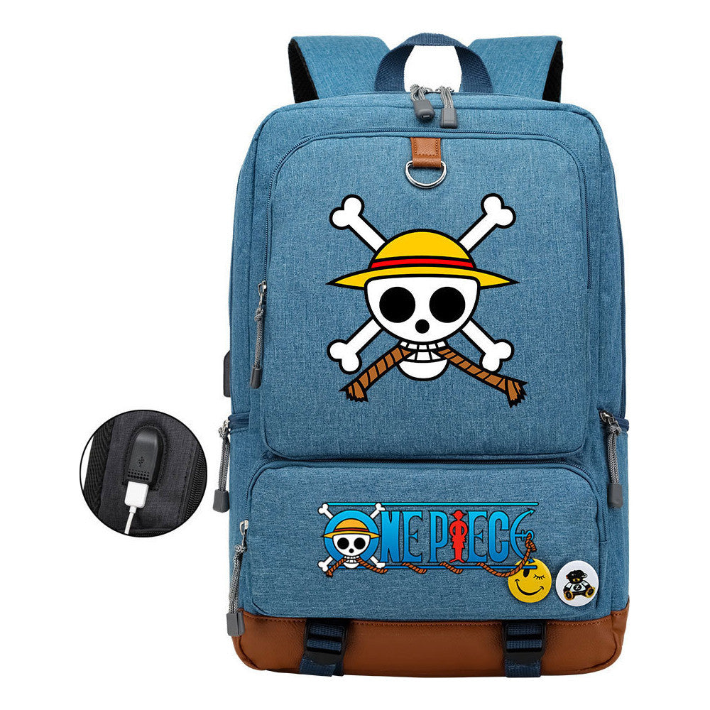 Cartoon One Piece Print Usb Youth Student Backpack For Leisure Travel Backpack