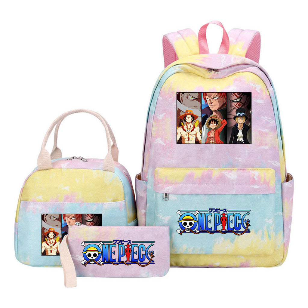 Cartoon Manga Pirate Wang Qing Student Girls School Bag Lunch Bag Three Piece Set Backpack Set