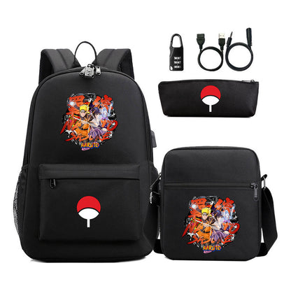 Naruto Usb Password Lock Year Student School Bag Three Piece Set Backpack Set