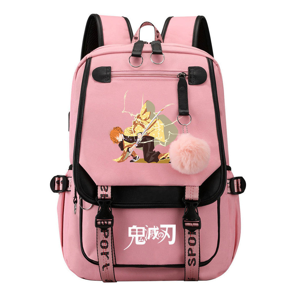 Cartoon Fashion Usb Youth School Bag For Boys And Girls Casual Ribbon Flip Backpack