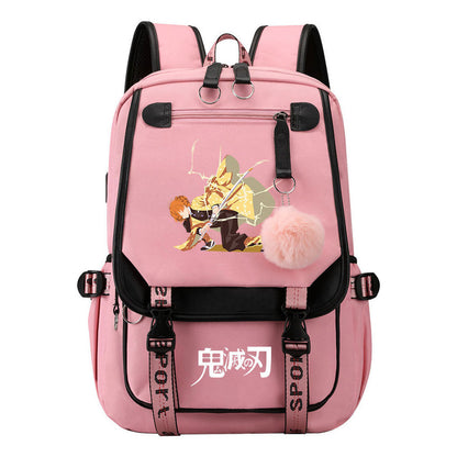 Cartoon Fashion Usb Youth School Bag For Boys And Girls Casual Ribbon Flip Backpack