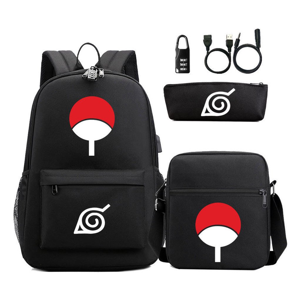 Naruto Usb Password Lock Youth Student Backpack Three Piece Set For Men And Women Backpack Set