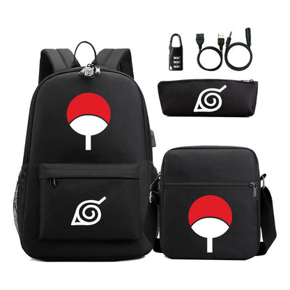 Naruto Usb Password Lock Youth Student Backpack Three Piece Set For Men And Women Backpack Set