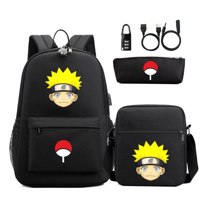 Naruto Usb Password Lock Youth Student Backpack Three Piece Set Backpack Set
