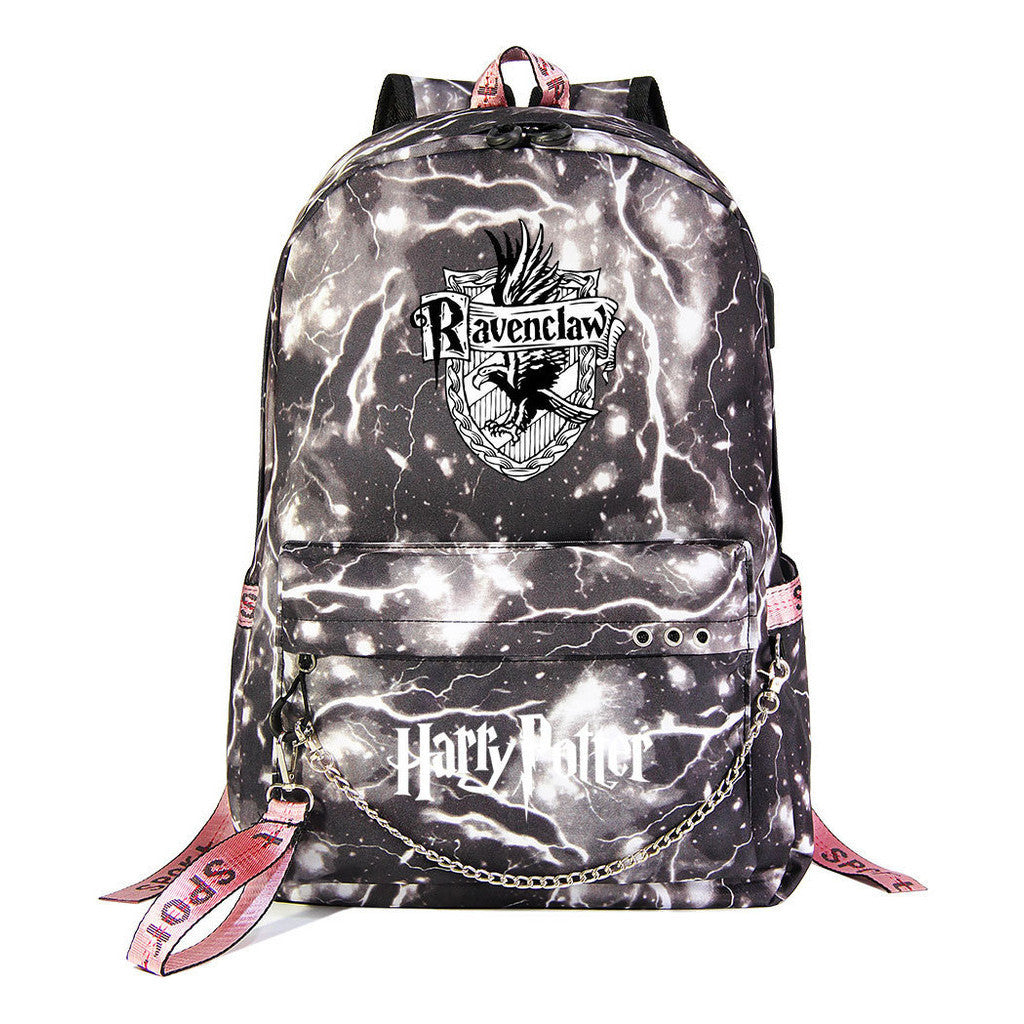 Fashion School Of Witchcraft And Wizardry Badge Usb Youth Student Backpack For Men And Women's Leisure Travel Backpack