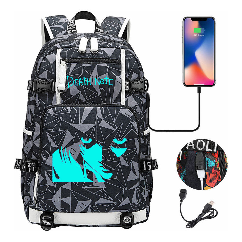 Blue Night Light Death Note Usb Youth Student School Bag Men's And Women's Leisure Travel Backpack