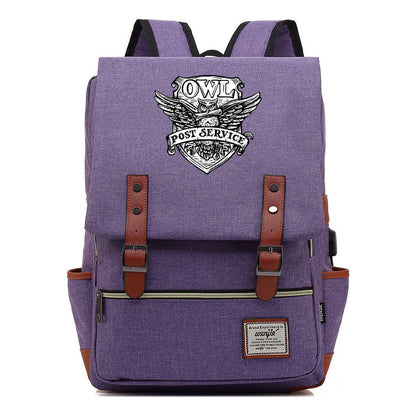 School Of Witchcraft And Wizardry Youth Student Backpack Usb Men's And Women's Leisure Belt Buckle Backpack