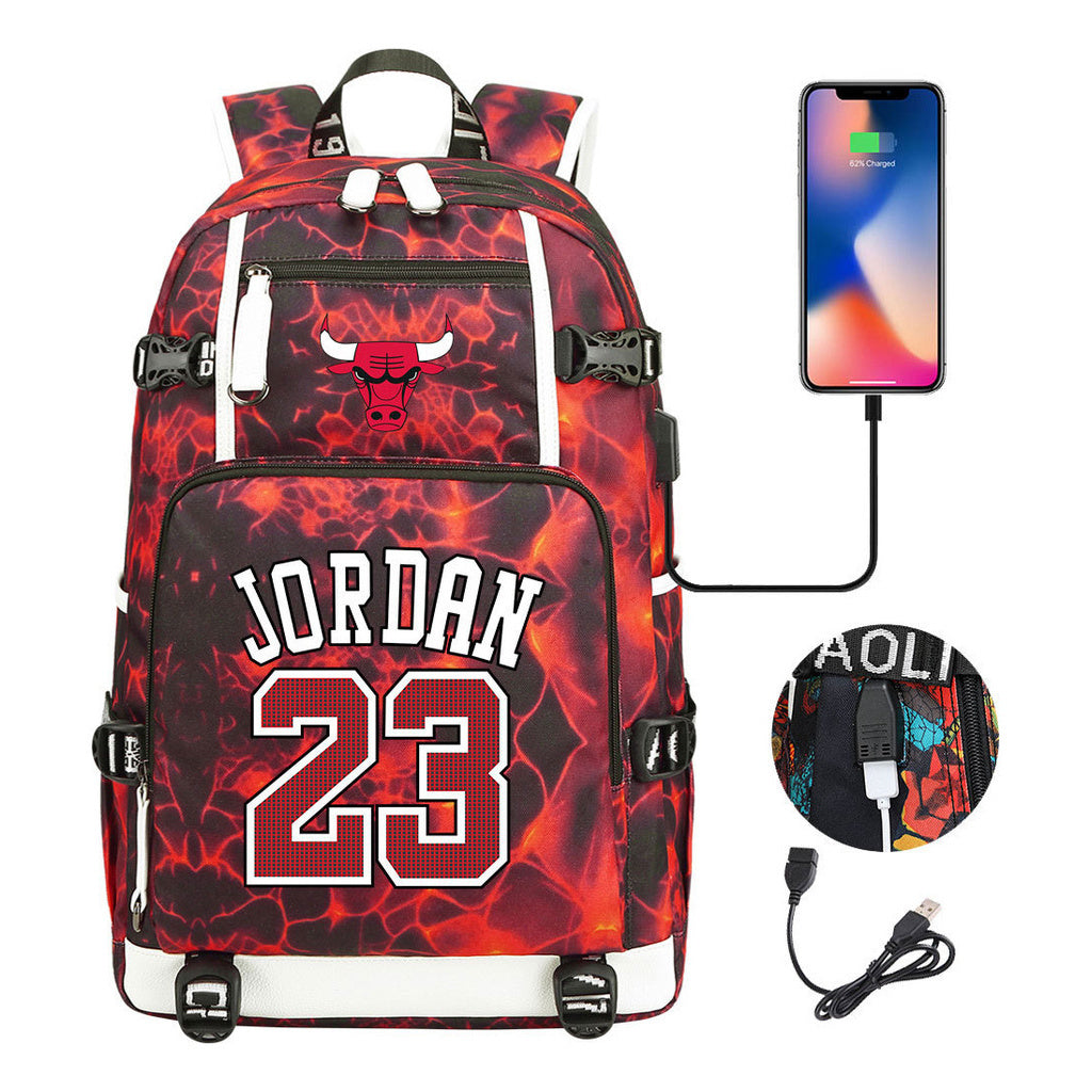 Sports Basketball Star Printed Usb Youth Student Backpack For Men And Women's Leisure Travel Backpack