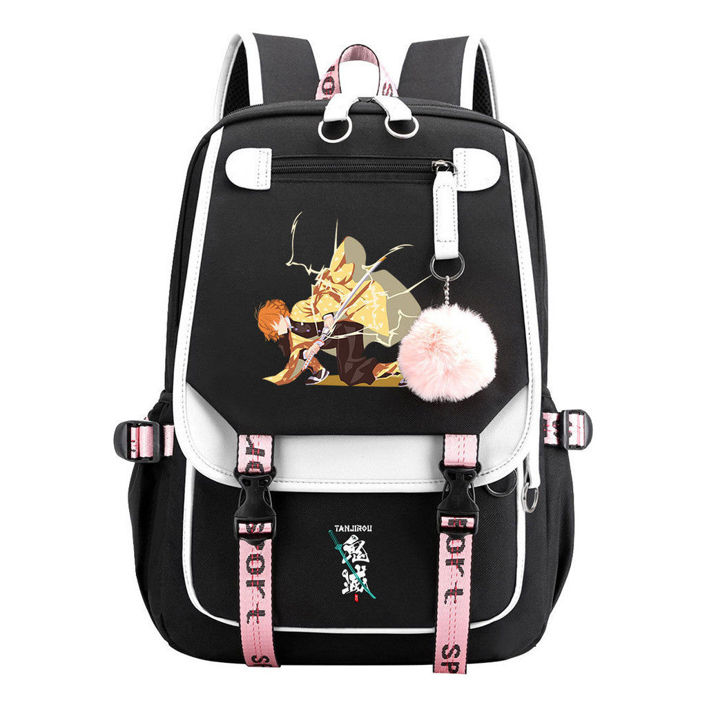 Comic Cartoon Fashion Usb Student Backpack Casual Woven Flap Backpack
