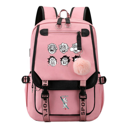 Comic Cartoon Fashion Usb Student Backpack Casual Woven Flap Backpack