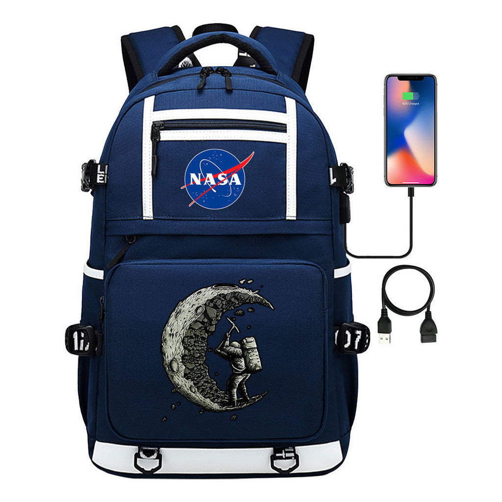 Fashionable Space Printed Usb Student Backpack Backpack Leisure Travel Backpack