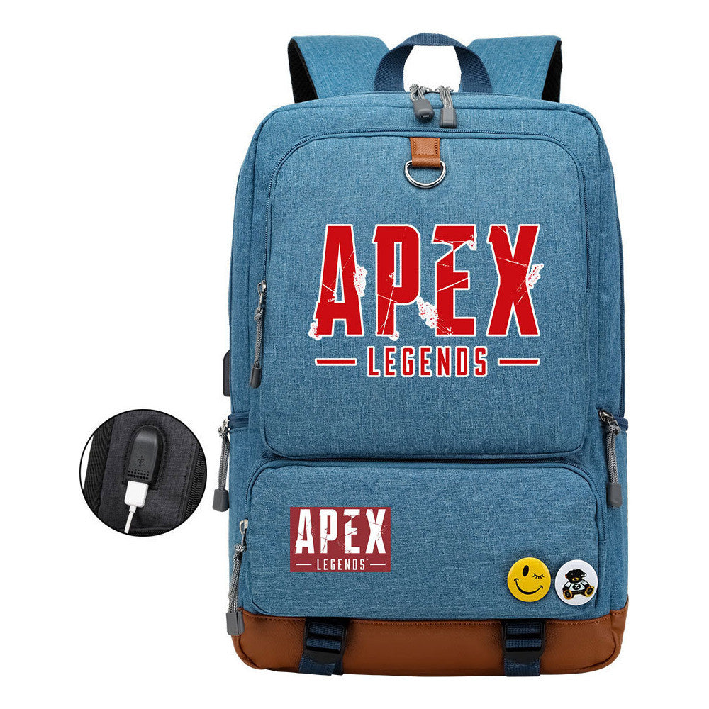 Apex Hero Print Usb Youth School Bag Leisure Travel Backpack