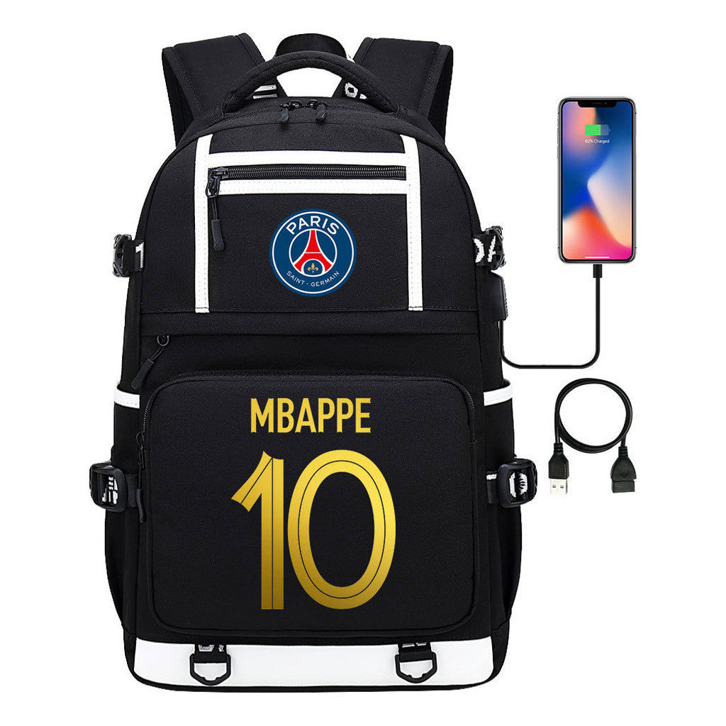 Golden Football Star Mbappe Usb Youth Student Backpack Boy's And Girl's Backpack Leisure Travel Backpack