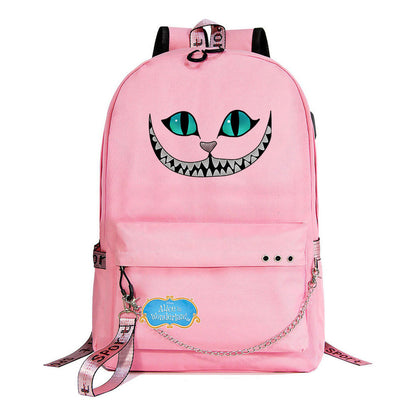 Cheshire Cat Alice's Adventure In Wonderland Youth School Bag Men's And Women's Leisure Weaving Strap Backpack